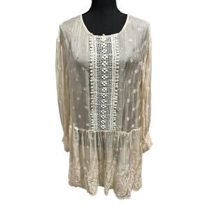 Johnny Was Boho Cottagecore Paisley Lane Embroidery Tunic Eyelet Sheer Top